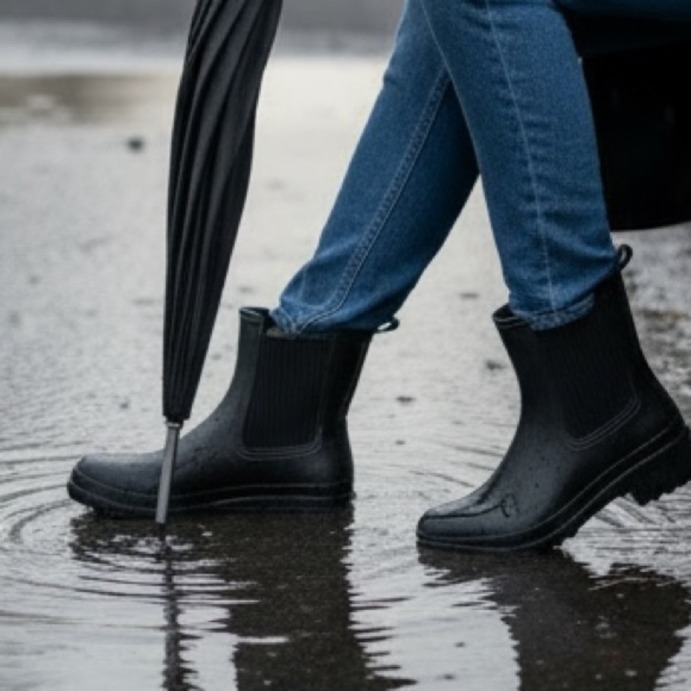 Dolce Vita Cudry Black Rubber Chelsea Rain Boots Chunky Lug Sole NEW Size 10